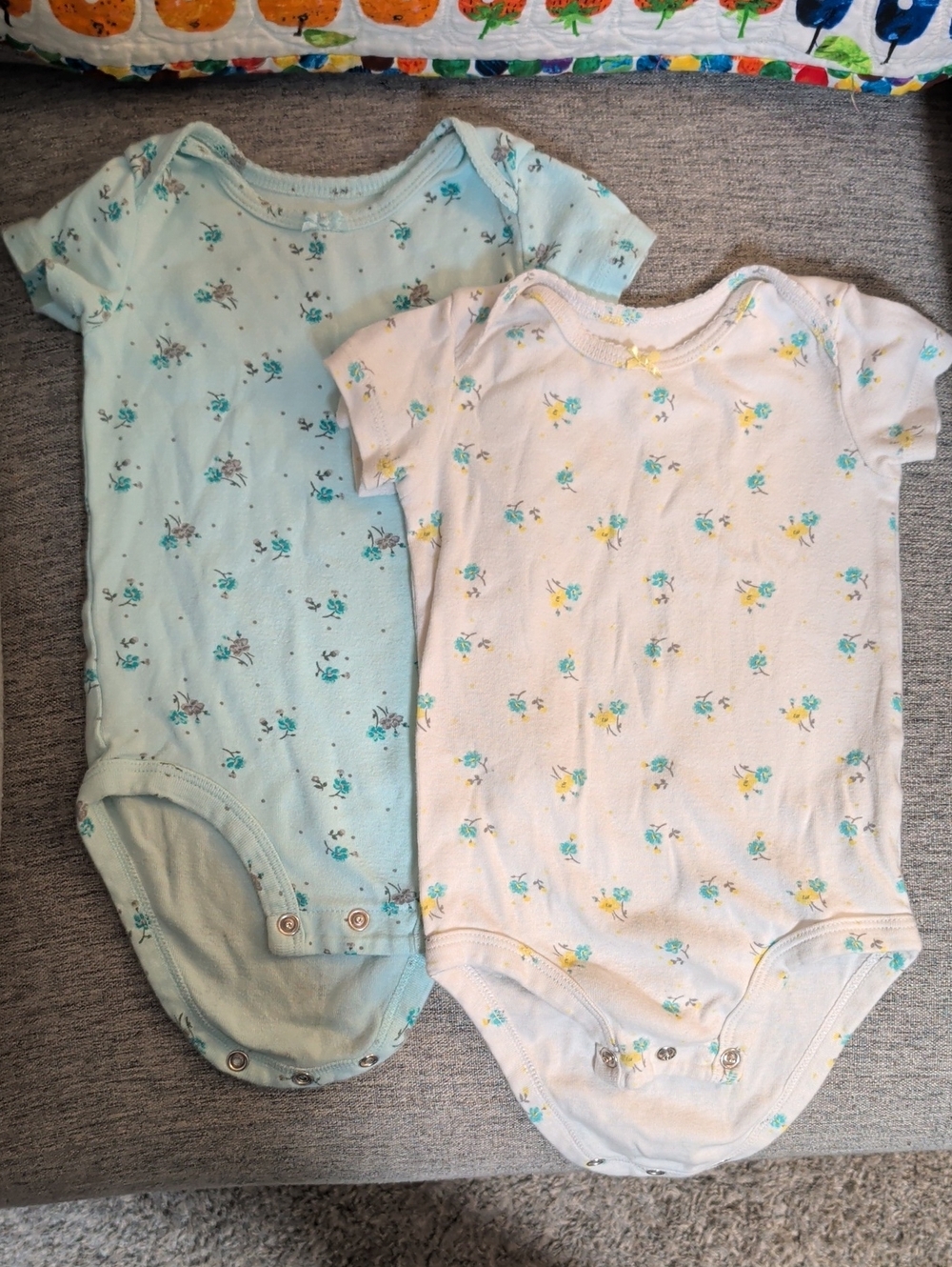 Carters Floral Short-Sleeve One-Piece Bodysuits - Blue & White